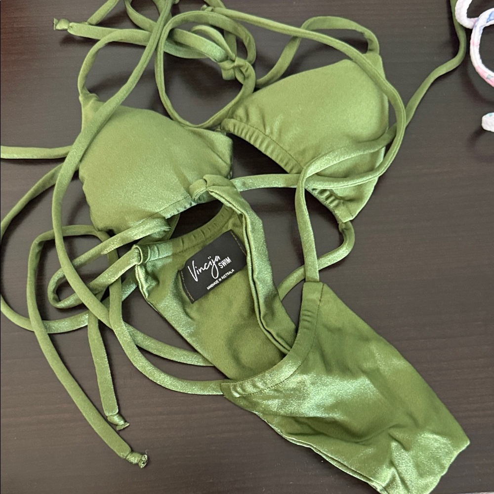 Vinylux Shiny Olive Green Strappy Bikini Set